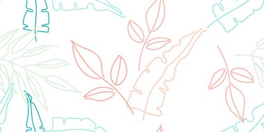 Tropik Yaprak. Modern Motif. Pastel Bir Çizgi Çizimi. Orman baskısı. Yeşillik Yazı Kusursuz Düzen. Yeşillik Vektörü Arkaplanı. Sanatsal Botanik Yüzey. Moda için soyut bitki dokusu