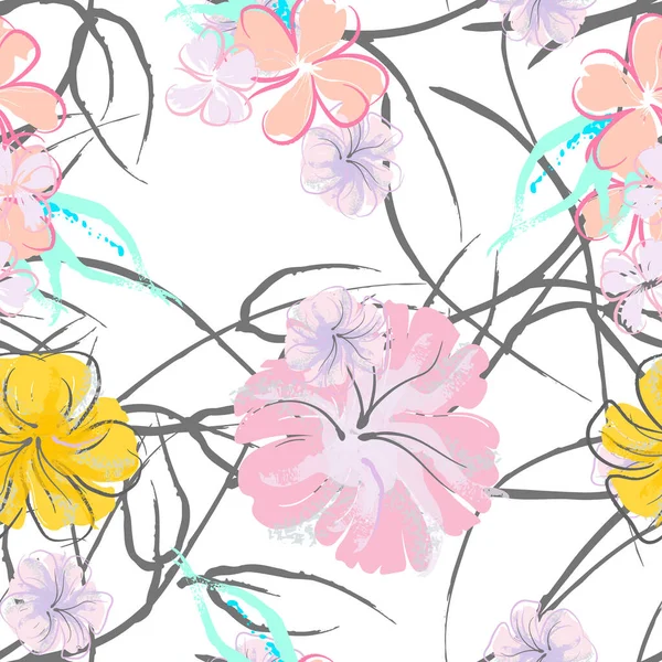 Ροζ Λουλούδια Ανθισμένα Μοτίβο Παστέλ Ακουαρέλα Floral Print Μικρό Ροζ — Διανυσματικό Αρχείο