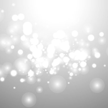 Gümüş Bokeh Noel Arkaplanı. Açık gri üzerinde kar taneleri. Bulanık Vektör Tasarımı. Kış Arkaplanı: Parıltı ve Örtülü Tatil Efekti. Sezon Bling Noel Dekorasyonu.