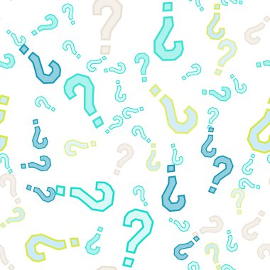 Kusursuz bir örnek. Soru işaretleri, şüphe, faq geçmişi. Basit sonsuz tekrarlama motifi. Anket, inceleme, sorgulama, sorgulama geçmişi. Kamuoyu yoklaması, kamuoyu yoklaması temsilcisi illüstrasyonu için şablon.