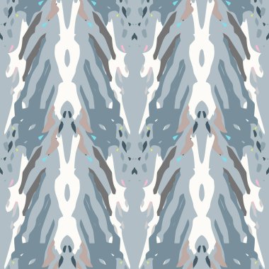 Benekler, Ikat. Tie Dye, Batik. Kusursuz desen. Geometrik Yüzey. El boyası çizilmiş. Kabile Shibori Kumaş Tasarımı. Gri Sarı Halk Eski Folklor Tekstili. Geleneksel Geometri Örgü Boyası Deseni.