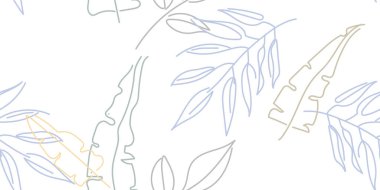 Tropik Yaprak. Modern Motif. Pastel Bir Çizgi Çizimi. Orman baskısı. Yeşillik Yazı Kusursuz Düzen. Yeşillik Vektörü Arkaplanı. Sanatsal Botanik Yüzey. Moda için soyut bitki dokusu