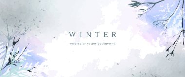 Kış suluboya geçmişi. Vektör el doku çizimi botanik yapraklar, çiçekler. Kış mevsimi için soyut sanat tasarımı. Modern kart, düğün masrafları, davetiye. Noel Sanatları Dekorasyonu.