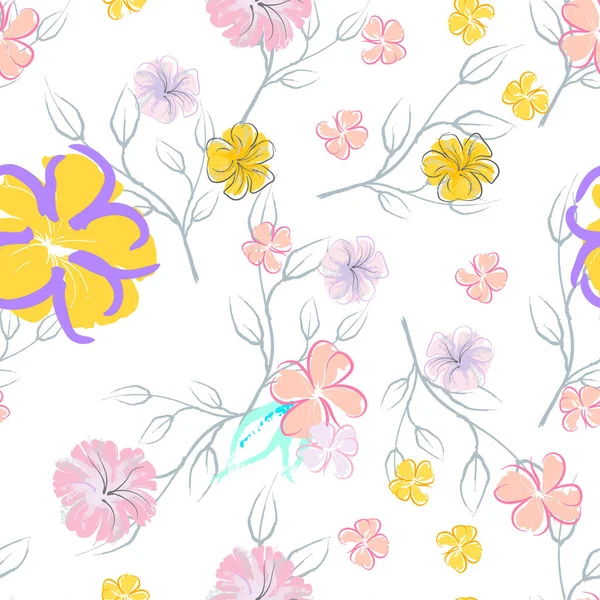 Fleurs Roses Motif Floraison Impression Florale Aquarelle Pastel Petite Fleur — Image vectorielle