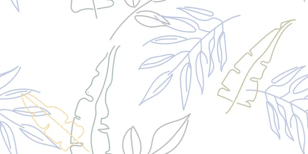 Feuille Tropicale Motif Moderne Dessin Pastel One Line Jungle Print — Image vectorielle