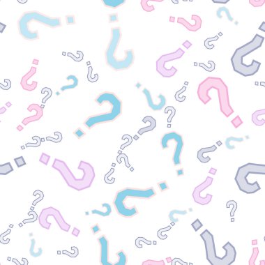 Kusursuz bir örnek. Soru işaretleri, şüphe, faq geçmişi. Basit sonsuz tekrarlama motifi. Anket, inceleme, sorgulama, sorgulama geçmişi. Kamuoyu yoklaması, kamuoyu yoklaması temsilcisi illüstrasyonu için şablon.