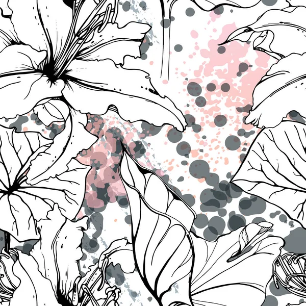 Квітковий Чорно Білий Безшовний Візерунок Сучасний Художній Акварельний Принт Мода — стоковий вектор