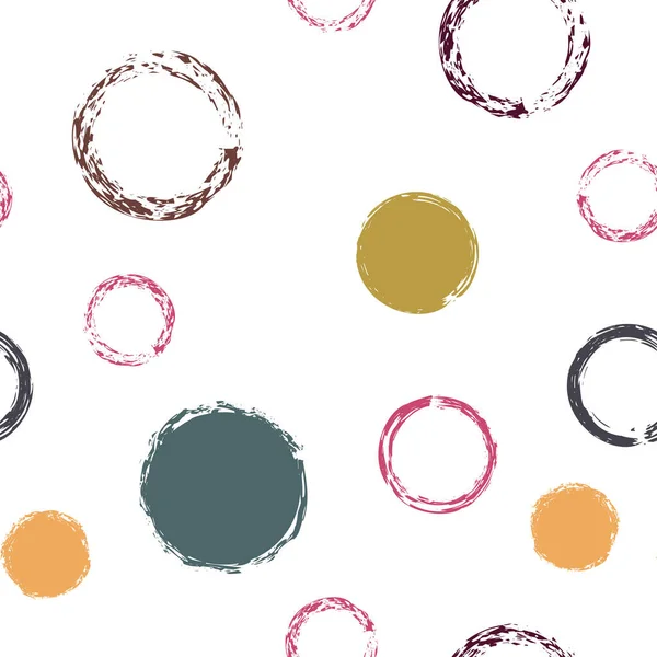 Renkli Polka Noktaları. Pastel Vektör Kusursuz Desen. Çok renkli süs. Suluboya Şekli Kaotik Şekillerle Soyut Beyaz Arkaplan. Basit Pastel Kumaş. Tebeşir Fırçası Yuvarlakları, Konfeti