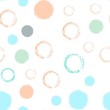 Polka Nokta. Doku Vektörü Kusursuz Desen. Canlı bir süs. Suluboya Şekli Kaotik Şekillerle Soyut Beyaz Arkaplan. Modern Retro Surface. Tebeşir Fırçası Yuvarlakları, Konfeti