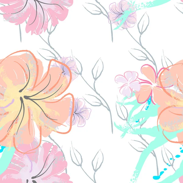 Fleurs Roses Motif Floraison Impression Florale Aquarelle Pastel Petite Fleur — Image vectorielle