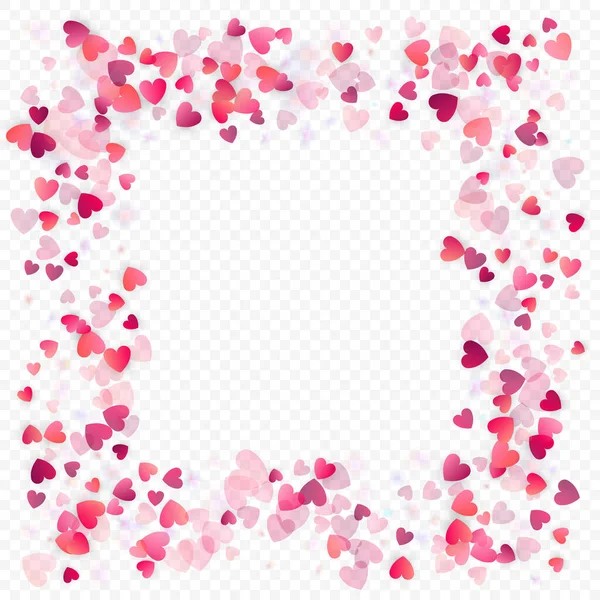 心之爱矢量背景 瓦伦丁框 粉红的心 散落的爱情符号 在透明的背景下随机下降的心脏形状 美丽的请柬 贺卡图解 — 图库矢量图片