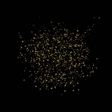 Düşen kar, altın deseni bozar. Uçan altın kar, don ve kar yağışlı bir resim. Kara geceyle ilgili Noel kutlaması için kış baskısı. Yeni Yıl için Tatil Vektörü illüstrasyonu.