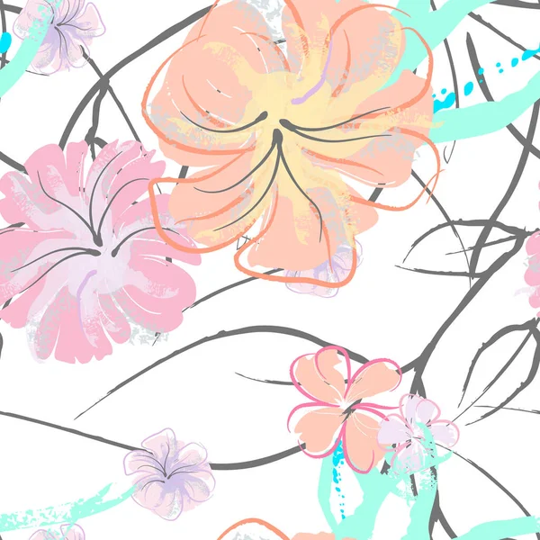 Rosa Blommor Blommande Mönster Pastell Akvarell Bloral Print Lilla Rosa — Stock vektor