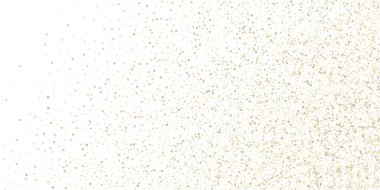 Altın Parıldayan Yıldızlar. Lüks Parlak Konfeti. Dağınık küçük bir parıltı. Parlak gümüş element. Rastgele sihirli minik ışık. Yıldızların beyaz arka planı. Yeni Yıl, Noel Vektörü illüstrasyonu.