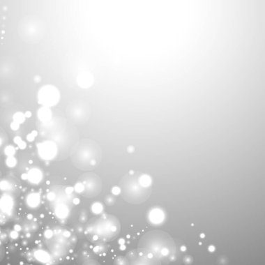 Gümüş Bokeh Noel Arkaplanı. Açık gri üzerinde kar taneleri. Bulanık Vektör Tasarımı. Kış Arkaplanı: Parıltı ve Örtülü Tatil Efekti. Sezon Bling Noel Dekorasyonu.