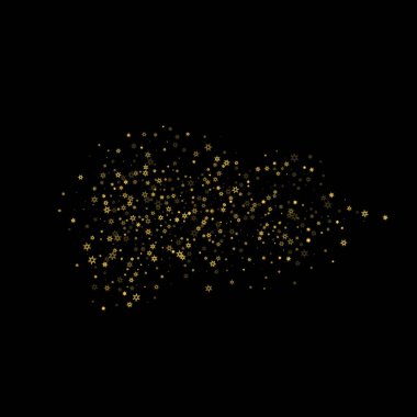 Düşen kar, altın deseni bozar. Uçan altın kar, don ve kar yağışlı bir resim. Kara geceyle ilgili Noel kutlaması için kış baskısı. Yeni Yıl için Tatil Vektörü illüstrasyonu.