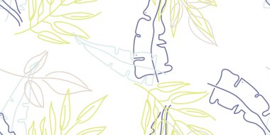 Tropik Yaprak. Modern Motif. Pastel Bir Çizgi Çizimi. Orman baskısı. Yeşillik Yazı Kusursuz Düzen. Yeşillik Vektörü Arkaplanı. Sanatsal Botanik Yüzey. Moda için soyut bitki dokusu