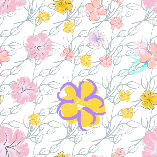 Fiori Rosa Blooming Pattern Stampa Floreale Acquerello Pastello Rosa Giallo — Vettoriale Stock