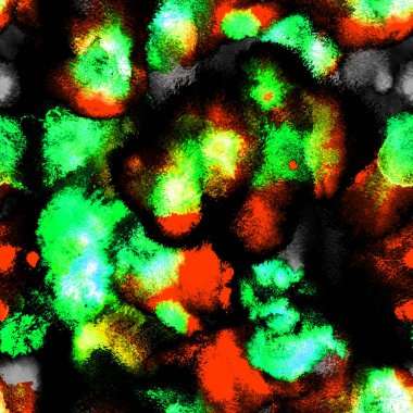 Suluboya Karışık Akan Noktalar, Noktalar, Yırtık Kenarlar. Tekstil Benekleri 'nde sörf yap Ikat. Tie Dye, Batik. Bitmek bilmeyen tekrarlayan süs. Tekstil, Yüzey, Moda, Mayo, Çamaşır, Kumaş İçin Sanat Arkaplanı.