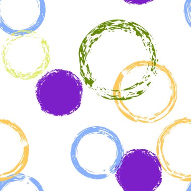 Renkli Polka Noktaları. Pastel Vektör Kusursuz Desen. Renkli süs. Suluboya Şekli Kaotik Şekillerle Soyut Beyaz Arkaplan. Grunge Vintage Giftwrap. Tebeşir Fırçası Yuvarlakları, Konfeti