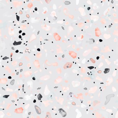 Terrazzo Doku Vektörü. Döşemesi olmayan desen. Zemin Granit desenli. Taş, Kaya, Mermer Tekstil Arkaplanı. Doğal Pavement, Mozaik Şablonu. Kuvars, Çakıl Taşı. İç Dekorasyon Tasarımı.