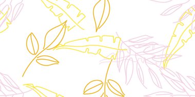 Tropik Yaprak. Modern Motif. Pastel Bir Çizgi Çizimi. Orman baskısı. Yeşillik Yazı Kusursuz Düzen. Yeşillik Vektörü Arkaplanı. Sanatsal Botanik Yüzey. Moda için soyut bitki dokusu