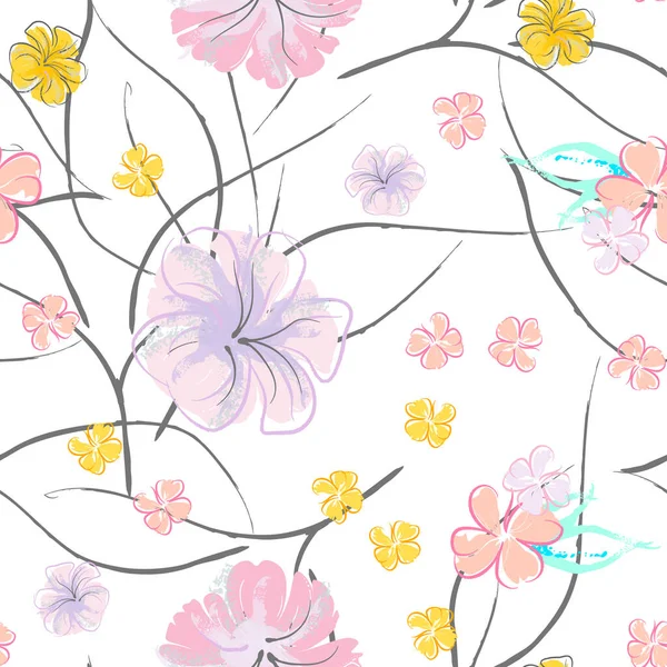 Flores Cor Rosa Florescendo Padrão Pastel Watercolor Floral Print Pequena — Vetor de Stock