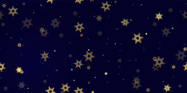 金银花飘落 图案无缝 用飞雪 降雪来说明 蓝色夜晚背景下的圣诞庆祝活动的冬季无缝打印 假日及媒介图解新年 — 图库矢量图片