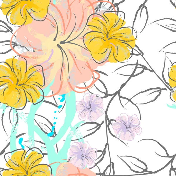 Fleurs Roses Motif Floraison Impression Florale Aquarelle Pastel Petite Fleur — Image vectorielle