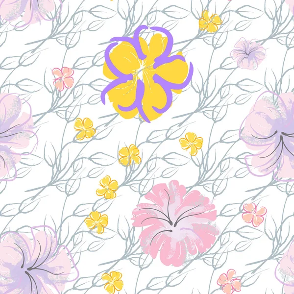 Flores Cor Rosa Florescendo Padrão Pastel Watercolor Floral Print Pequena —  Vetores de Stock