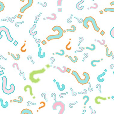 Kusursuz bir örnek. Soru işaretleri, şüphe, faq geçmişi. Basit sonsuz tekrarlama motifi. Anket, inceleme, sorgulama, sorgulama geçmişi. Kamuoyu yoklaması, kamuoyu yoklaması temsilcisi illüstrasyonu için şablon.