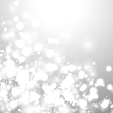 Gümüş Bokeh Noel Arkaplanı. Açık gri üzerinde kar taneleri. Bulanık Vektör Tasarımı. Kış Arkaplanı: Parıltı ve Örtülü Tatil Efekti. Sezon Bling Noel Dekorasyonu.