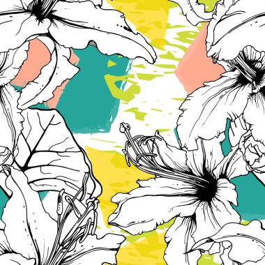 Çiçekli Siyah Beyaz Yazıcı. Geometrik Fırça Şeklinde Tropikal Orman Yaprağı. Modern Motif. Yeşillik Yazı Kusursuz Düzen. Moda Vektörü Arkaplanı. Sanatsal Botanik Yüzey. Bitki dokusu Moda.