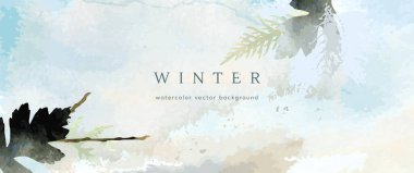 Kış suluboya geçmişi. Vektör el doku çizimi botanik yapraklar, çiçekler. Kış mevsimi için soyut sanat tasarımı. Modern kart, düğün masrafları, davetiye. Noel Sanatları Dekorasyonu.