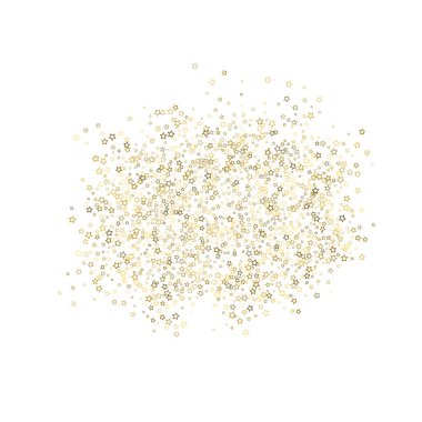 Altın Parıldayan Yıldızlar. Lüks Parlak Konfeti. Dağınık küçük bir parıltı. Parlak gümüş element. Rastgele sihirli minik ışık. Yıldızların beyaz arka planı. Yeni Yıl, Noel Vektörü illüstrasyonu.