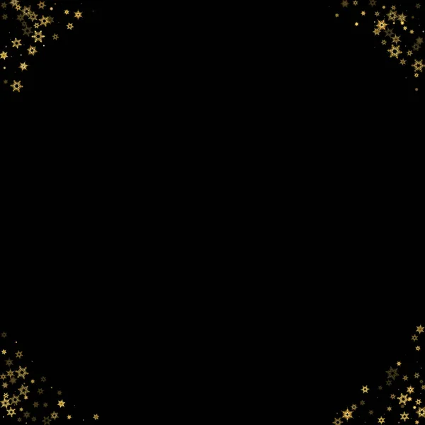 落下雪は黄金のパターンをフレーク 金の雪 雪を飛んでイラスト 黒の夜の背景にクリスマスのお祝いのための冬のプリント 正月のホリデーベクトルイラスト — ストックベクタ