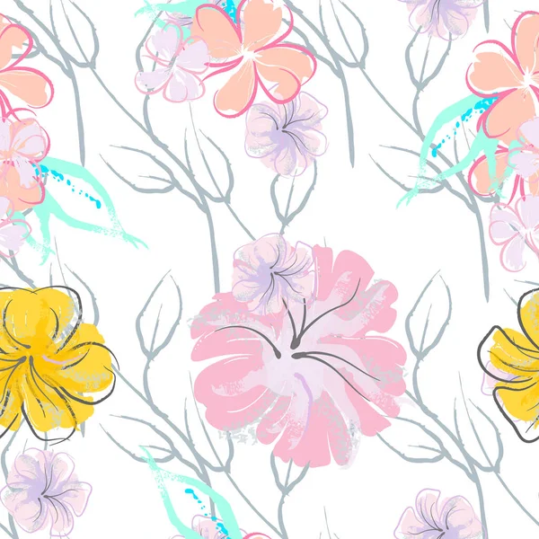 Fleurs Roses Motif Floraison Impression Florale Aquarelle Pastel Petite Fleur — Image vectorielle