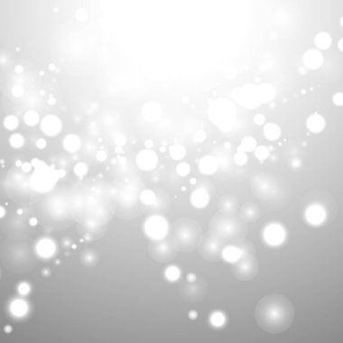 Gümüş Bokeh Noel Arkaplanı. Açık gri üzerinde kar taneleri. Bulanık Vektör Tasarımı. Kış Arkaplanı: Parıltı ve Örtülü Tatil Efekti. Sezon Bling Noel Dekorasyonu.