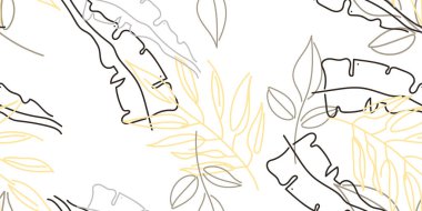 Tropik Yaprak. Modern Motif. Pastel Bir Çizgi Çizimi. Orman baskısı. Yeşillik Yazı Kusursuz Düzen. Yeşillik Vektörü Arkaplanı. Sanatsal Botanik Yüzey. Moda için soyut bitki dokusu