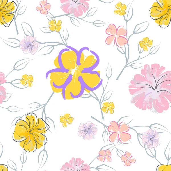 Fiori Rosa Blooming Pattern Stampa Floreale Acquerello Pastello Rosa Giallo — Vettoriale Stock