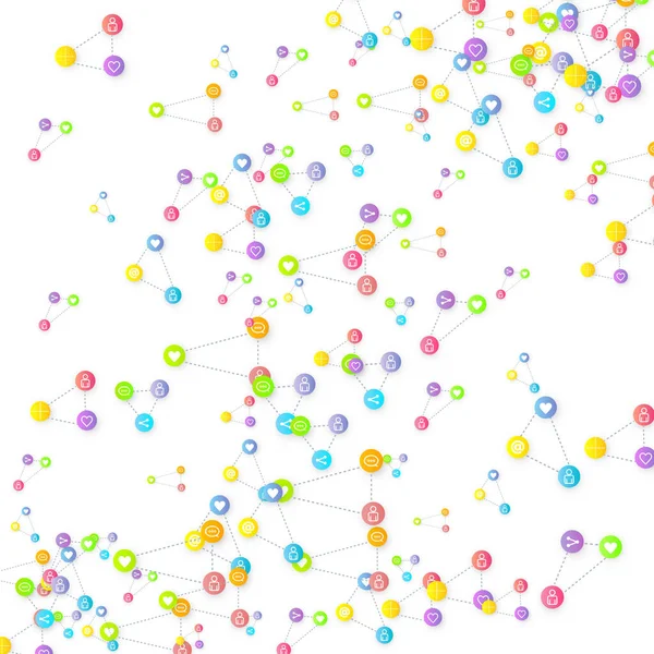 Sosyal medya pazarlaması, iletişim ağı kavramı. Beyaz arkaplana bağlı rastgele sosyal medya hizmetleri simgeleri. Yorum, arkadaş, paylaşım, hedef, mesaj. Vektör İnternet kavramı.