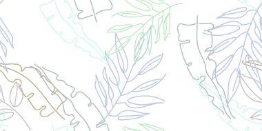 Tropik Yaprak. Modern Motif. Pastel Bir Çizgi Çizimi. Orman baskısı. Yeşillik Yazı Kusursuz Düzen. Yeşillik Vektörü Arkaplanı. Sanatsal Botanik Yüzey. Moda için soyut bitki dokusu