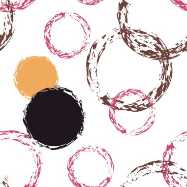 Şirin Polka Noktaları. Sonsuz Tekrar Yazdır. Renk Tasarımı. Suluboya Şekli Kaotik Şekillerle Soyut Beyaz Arkaplan. Grunge Pastel Surface. Tebeşir Fırçası Yuvarlakları, Konfeti