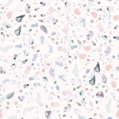 Terrazzo Doku Vektörü. Döşemesi olmayan desen. Zemin Granit desenli. Taş, Kaya, Mermer Tekstil Arkaplanı. Doğal Pavement, Mozaik Şablonu. Kuvars, Çakıl Taşı. İç Dekorasyon Tasarımı.