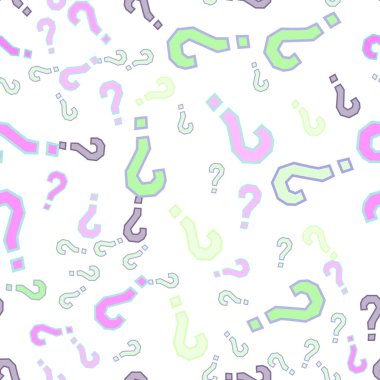 Kusursuz bir örnek. Soru işaretleri, şüphe, faq geçmişi. Basit sonsuz tekrarlama motifi. Anket, inceleme, sorgulama, sorgulama geçmişi. Kamuoyu yoklaması, kamuoyu yoklaması temsilcisi illüstrasyonu için şablon.