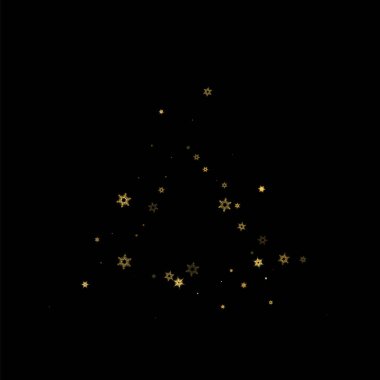 Düşen kar, altın deseni bozar. Uçan altın kar, don ve kar yağışlı bir resim. Kara geceyle ilgili Noel kutlaması için kış baskısı. Yeni Yıl için Tatil Vektörü illüstrasyonu.