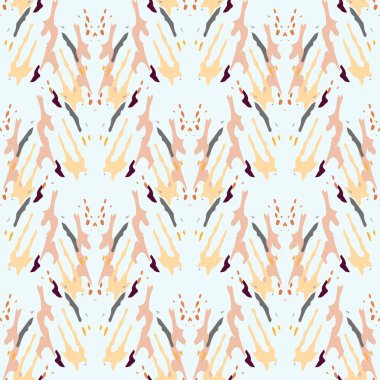 Benekler, Ikat. Tie Dye, Batik. Kusursuz desen. Geometrik Yüzey. El boyası çizilmiş. Kabile Shibori Kumaş Tasarımı. Gri Sarı Halk Eski Folklor Tekstili. Geleneksel Geometri Örgü Boyası Deseni.