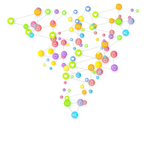 Sosyal medya pazarlaması, iletişim ağı kavramı. Beyaz arkaplana bağlı rastgele sosyal medya hizmetleri simgeleri. Yorum, arkadaş, paylaşım, hedef, mesaj. Vektör İnternet kavramı.
