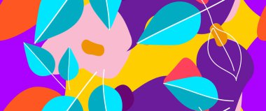 Kalın Yaprak deseni. Tropik Yaprak. Modern Motif. Orman baskısı. Yeşillik Yazı Kusursuz Düzen. Moda Vektörü Arkaplanı. Sanatsal Botanik Yüzey. Soyut Bitki. Parlak Moda. Karşıtlık Çizimi.