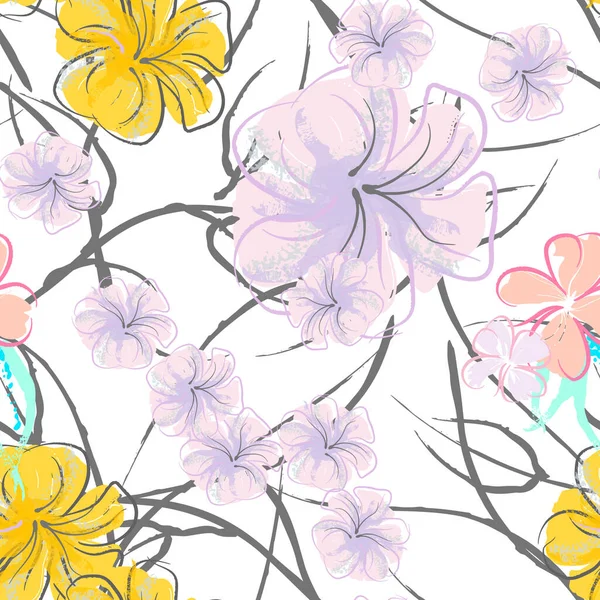 Pola Bunga Merah Muda Yang Bermekaran Cetak Floral Pastel Watercolor - Stok Vektor